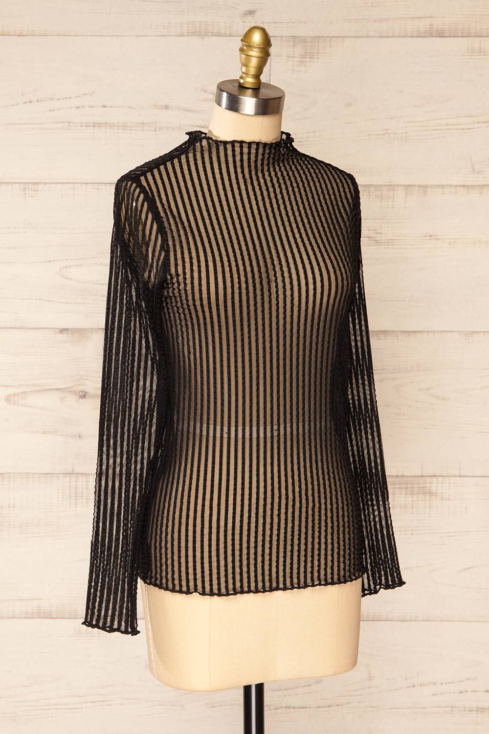 Dubrovnik | Ribbed Mesh Long Sleeve Black Top sold by Boutique 1861 product image thumbnail 3