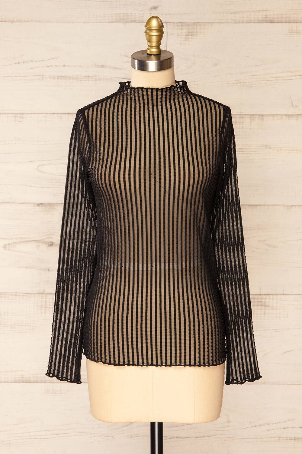 Dubrovnik | Ribbed Mesh Long Sleeve Black Top sold by Boutique 1861