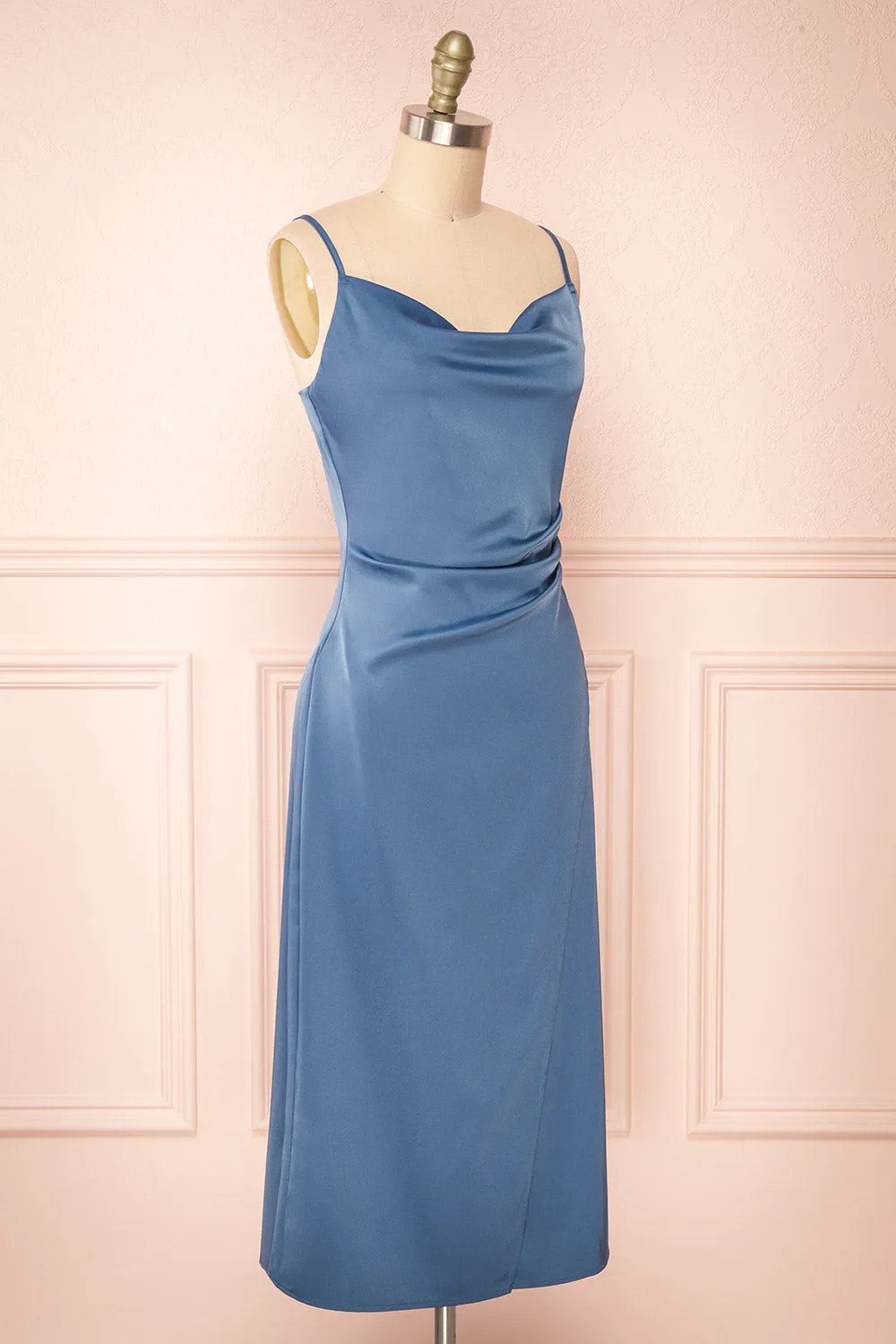 Chloe Blue | Cowl Neck Satin Midi Slip Dress sold by Boutique 1861 product image thumbnail 3