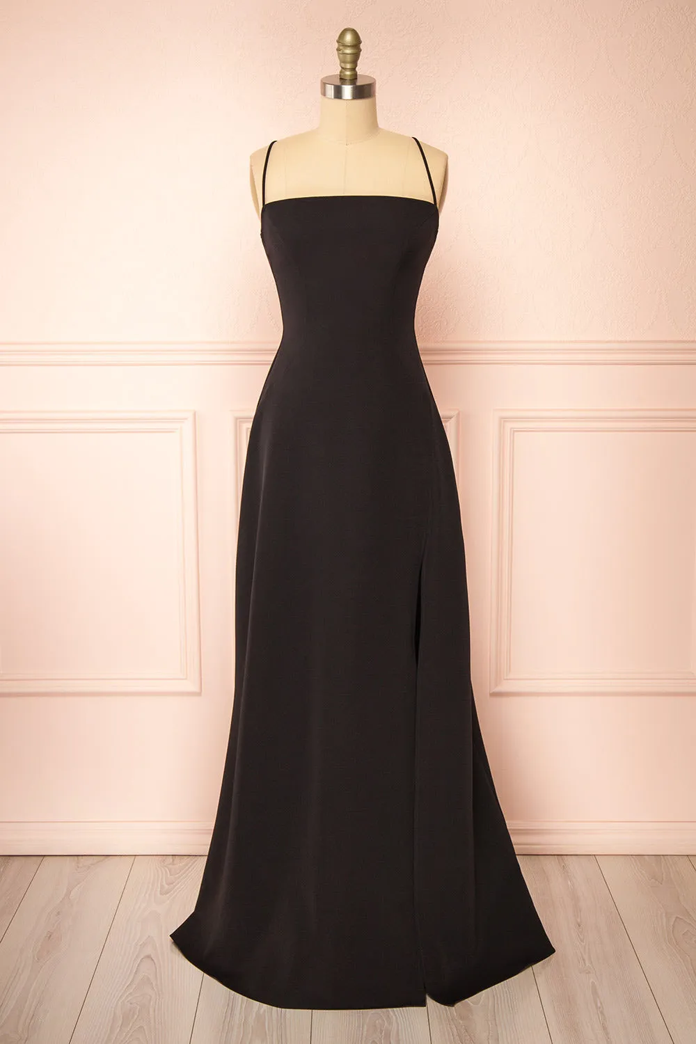 Izabella Black | A-line Maxi Dress with Open Back sold by Boutique 1861