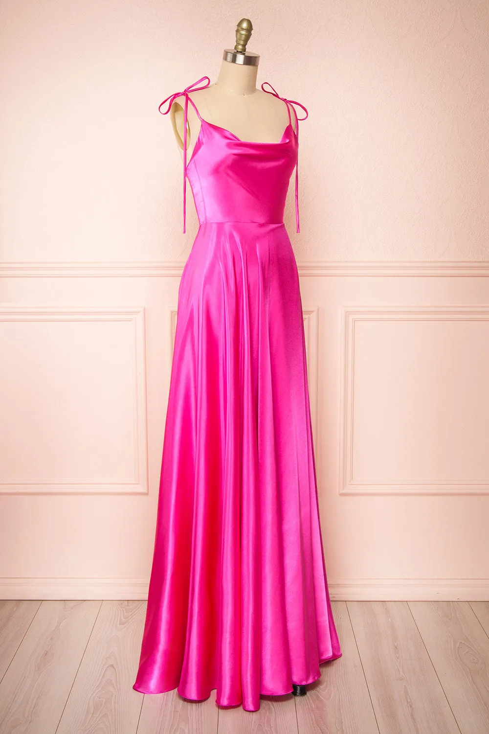 Moira Fuchsia | Cowl Neck Satin Maxi Dress w/ High Slit sold by Boutique 1861 product image thumbnail 5