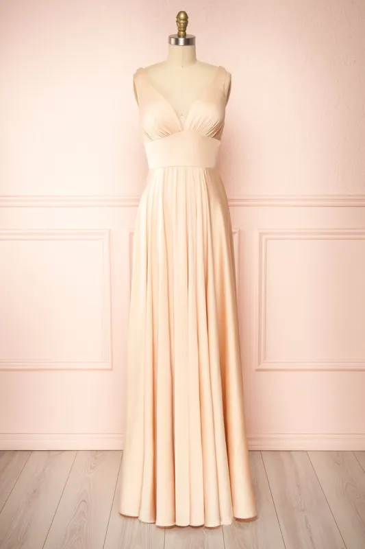 Johanie Champagne | Satin Maxi Dress sold by Boutique 1861