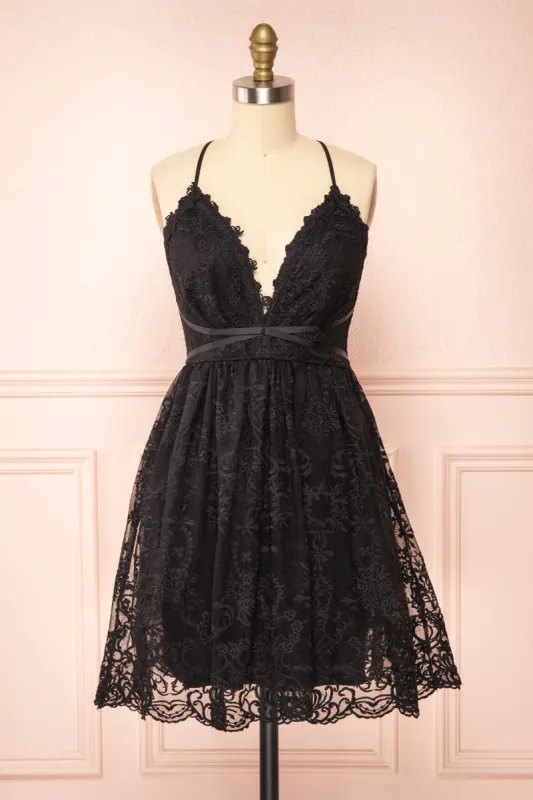 Sofie Black | Short Embroidered Dress w/ V-neckline sold by Boutique 1861