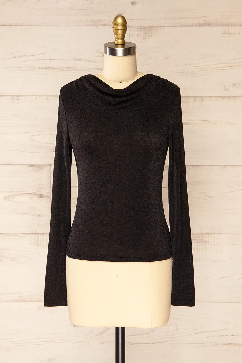 Kotidien | Black Sheer Top with Cowl Neckline sold by Boutique 1861