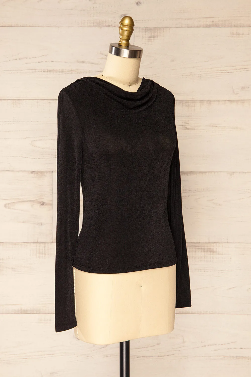 Kotidien | Black Sheer Top with Cowl Neckline sold by Boutique 1861 product image thumbnail 3