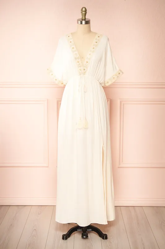 Avalon Ivory | Short Sleeve Maxi Dress w/ Embroidery sold by Boutique 1861