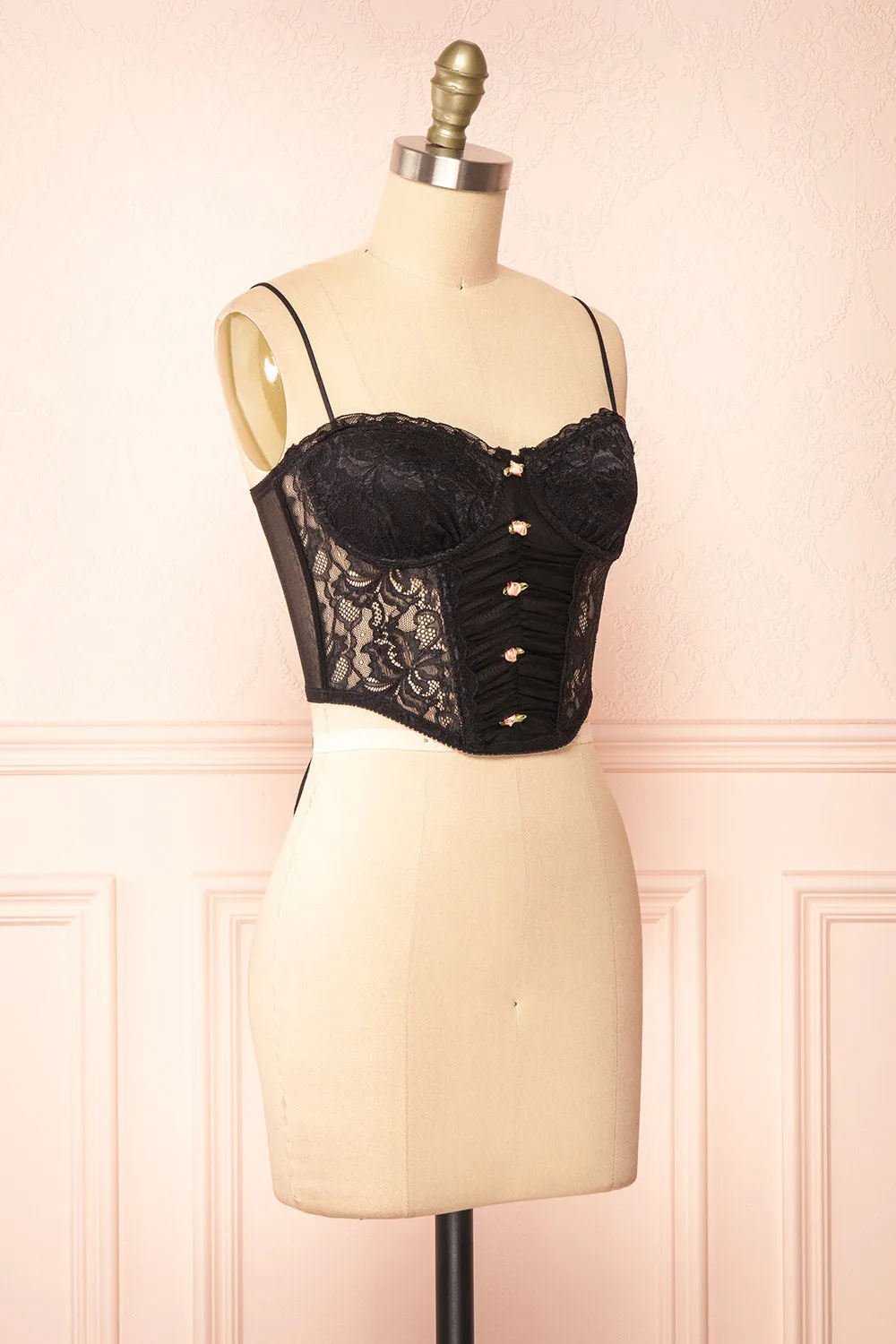 Lucie | Cropped Black Lace Corset w/ Roses sold by Boutique 1861 product image thumbnail 3