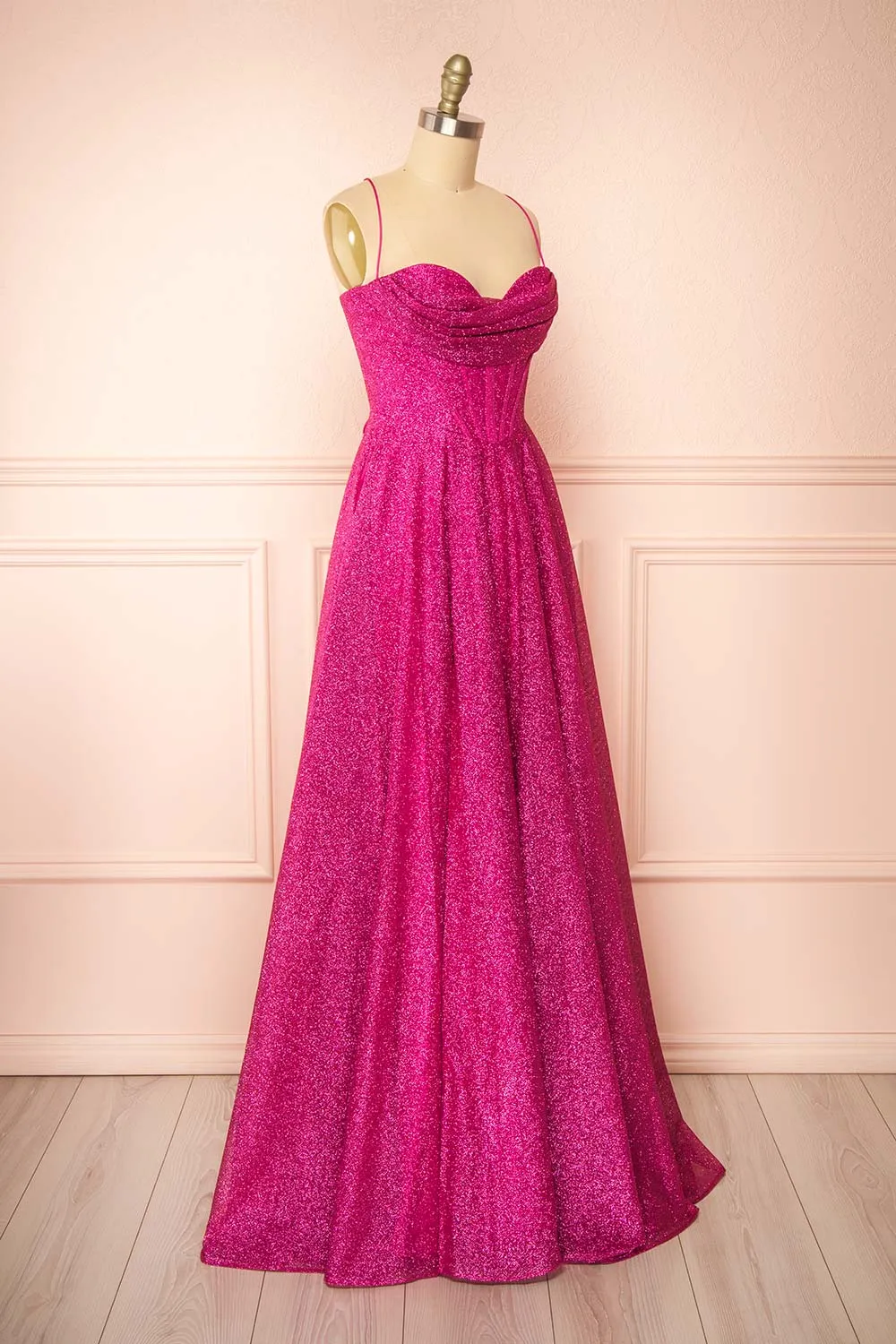 Lexy Fuchsia | Sparkly Cowl Neck Maxi Dress sold by Boutique 1861 product image thumbnail 4