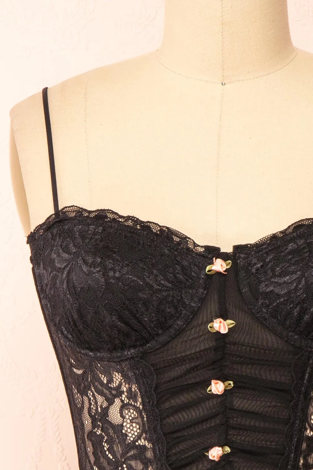 Lucie | Cropped Black Lace Corset w/ Roses sold by Boutique 1861 product image thumbnail 2