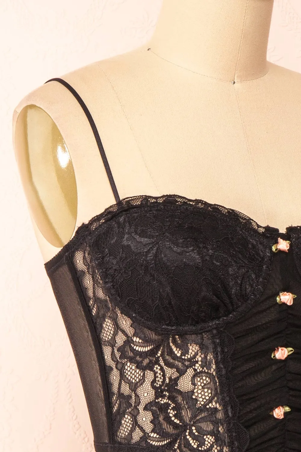 Lucie | Cropped Black Lace Corset w/ Roses sold by Boutique 1861 product image thumbnail 4