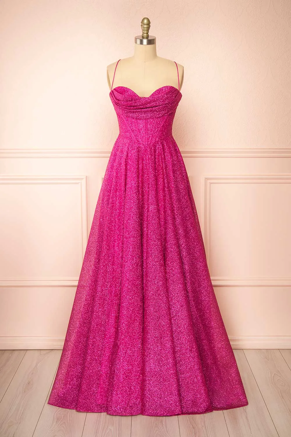 Lexy Fuchsia | Sparkly Cowl Neck Maxi Dress sold by Boutique 1861