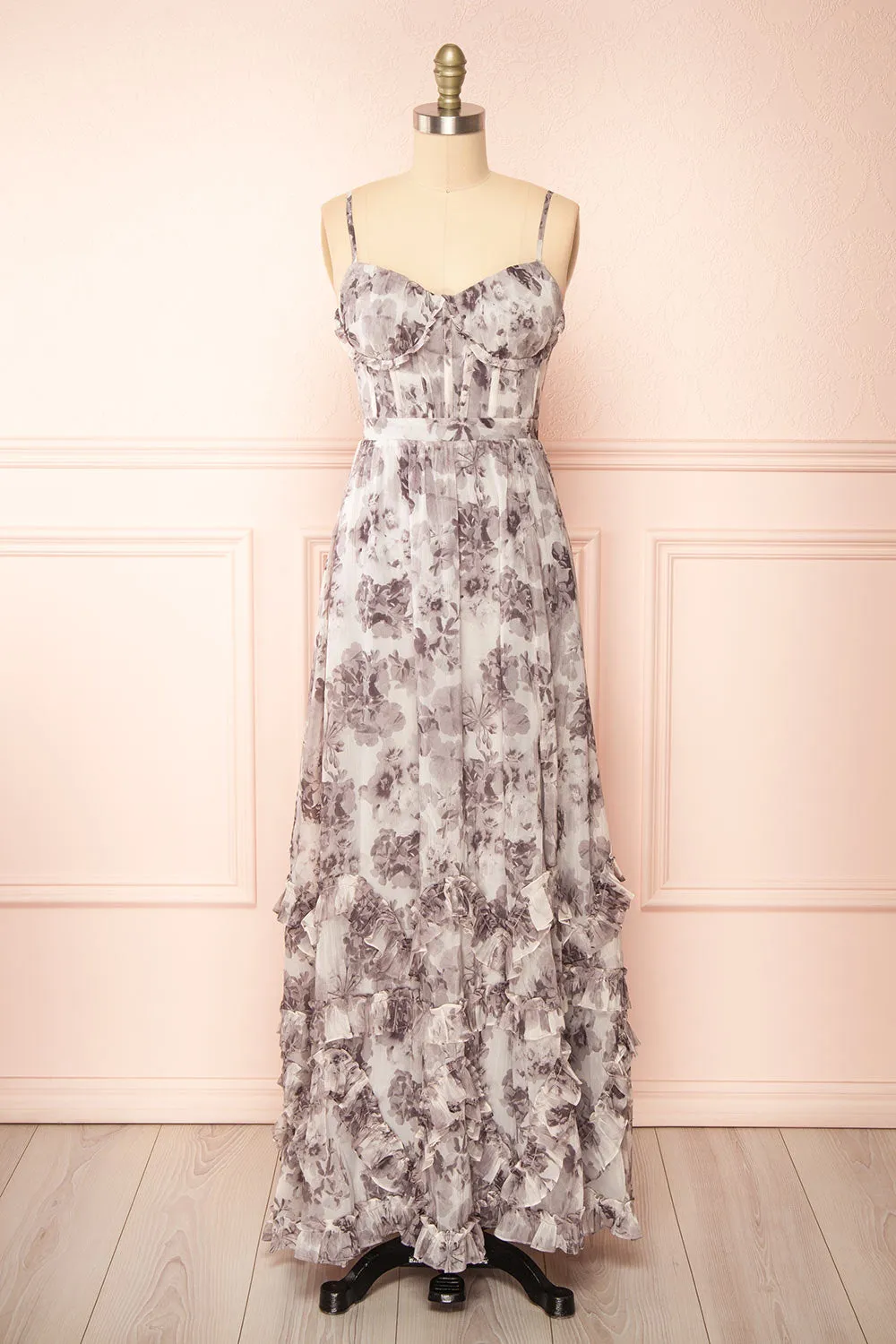 Sorrellia | Grey Bustier Floral Maxi Dress sold by Boutique 1861