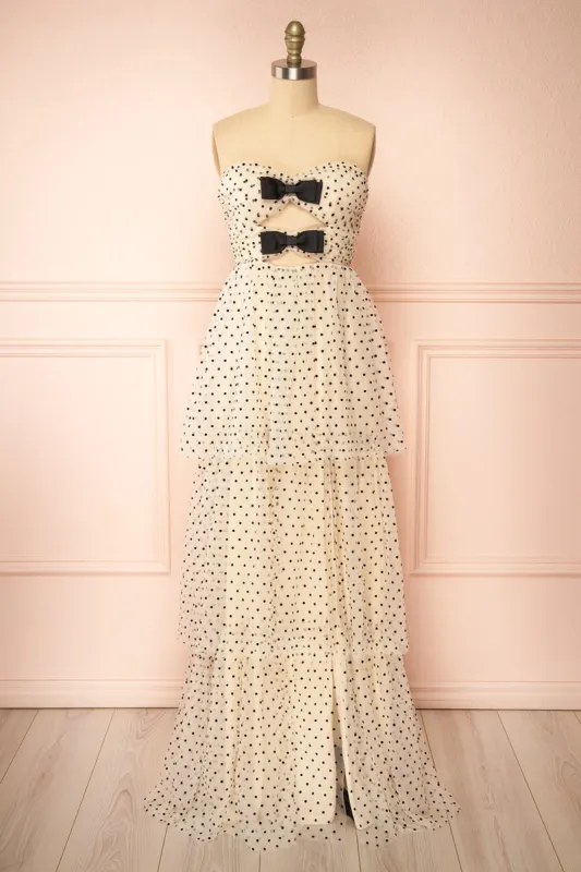 Abbie | Cream Tulle Maxi Dress w/ Polka Dots sold by Boutique 1861