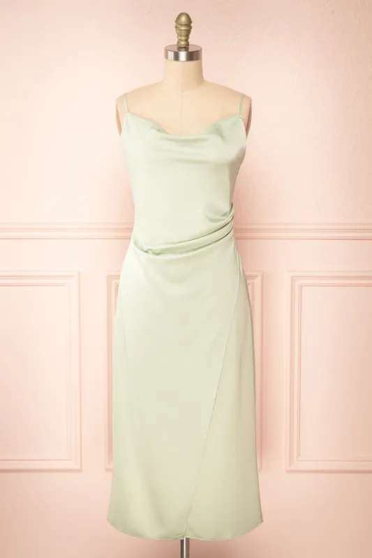 Chloe Sage | Cowl Neck Satin Midi Slip Dress sold by Boutique 1861