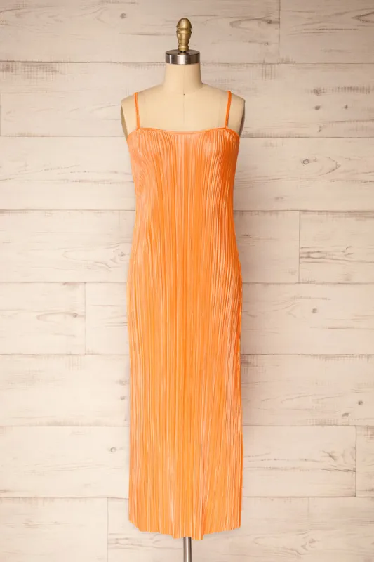 Cordoba Orange | Pleated Midi Dress sold by Boutique 1861