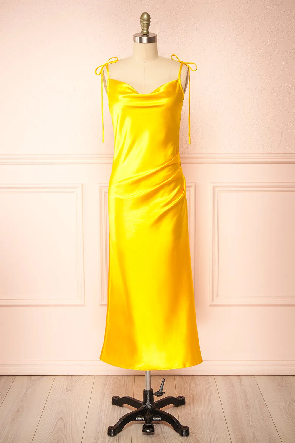 Elyse Yellow | Cowl Neck Midi Dress sold by Boutique 1861