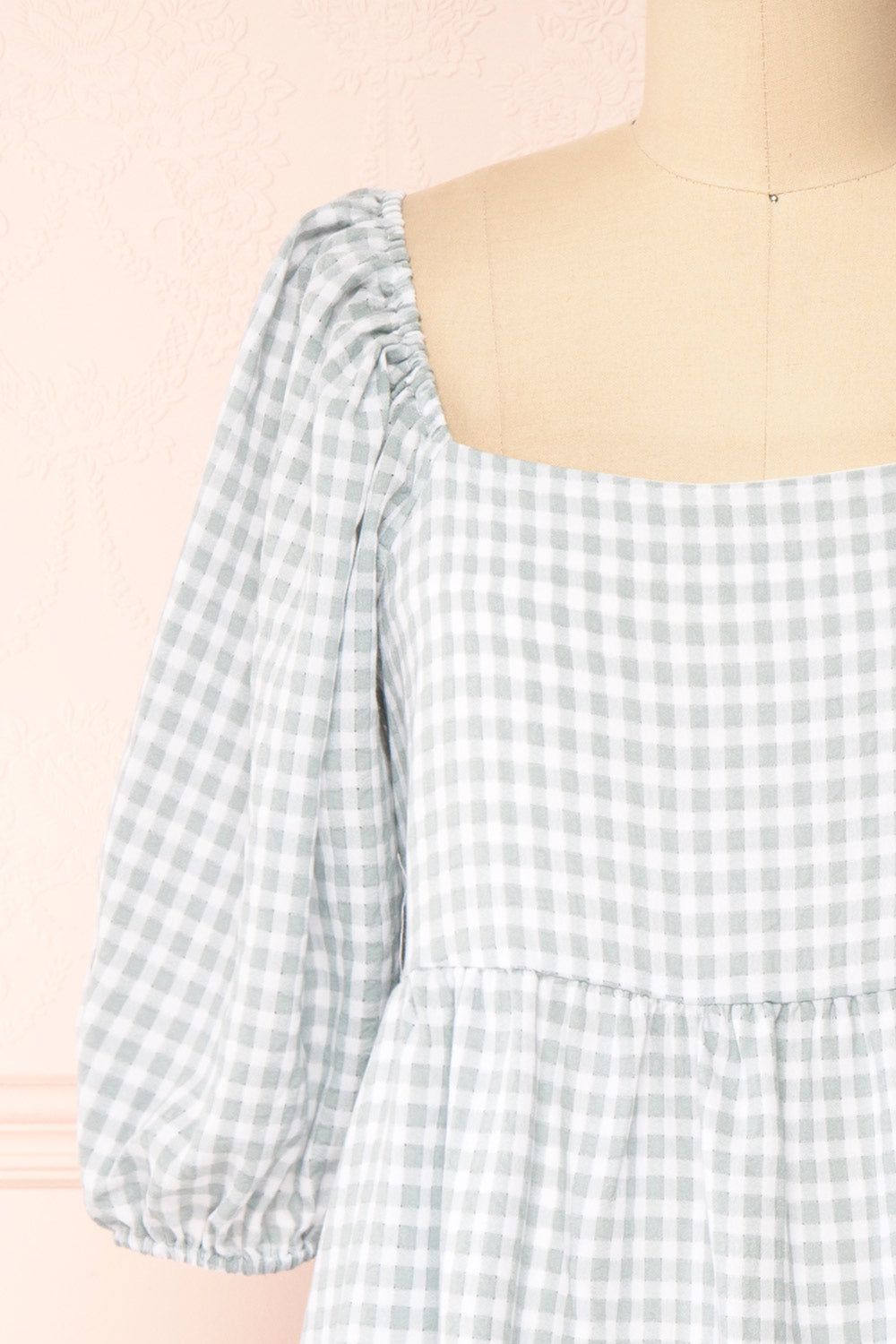 Malka | Tiered Gingham Short Dress w/ 3/4 Puff Sleeves sold by Boutique 1861 product image thumbnail 3