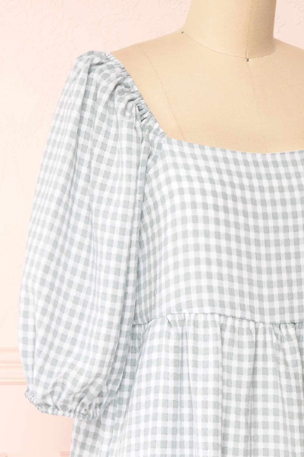 Malka | Tiered Gingham Short Dress w/ 3/4 Puff Sleeves sold by Boutique 1861 product image thumbnail 5