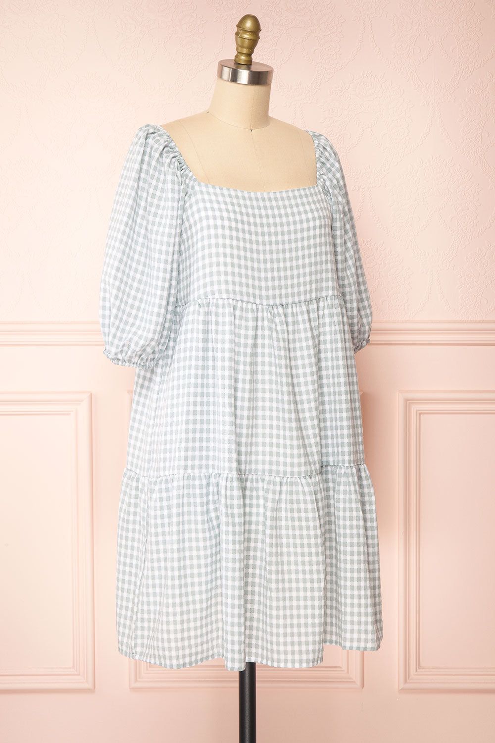 Malka | Tiered Gingham Short Dress w/ 3/4 Puff Sleeves sold by Boutique 1861 product image thumbnail 4