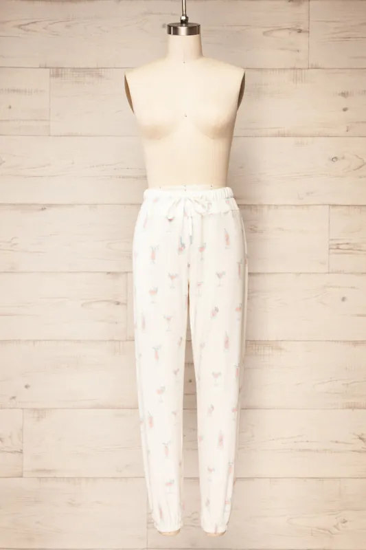 Keegan | Ivory Pyjama Joggers w/ Cocktail Print made by Boutique 1861