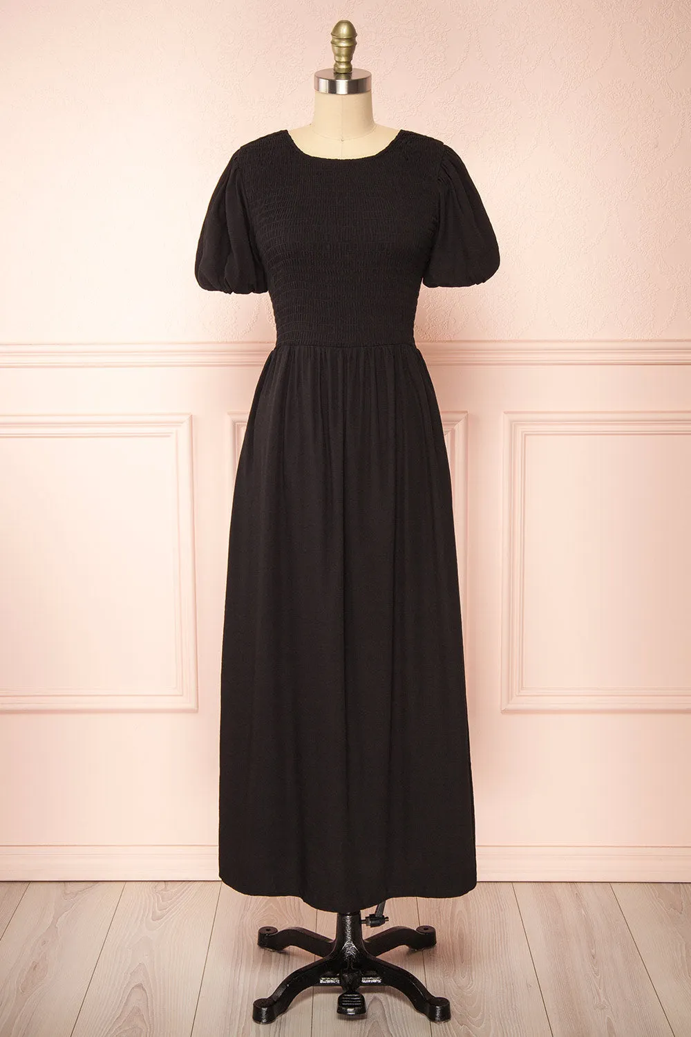 Lilou Black | Open-back Midi Dress w/ Puffy Sleeves sold by Boutique 1861 product image thumbnail 3