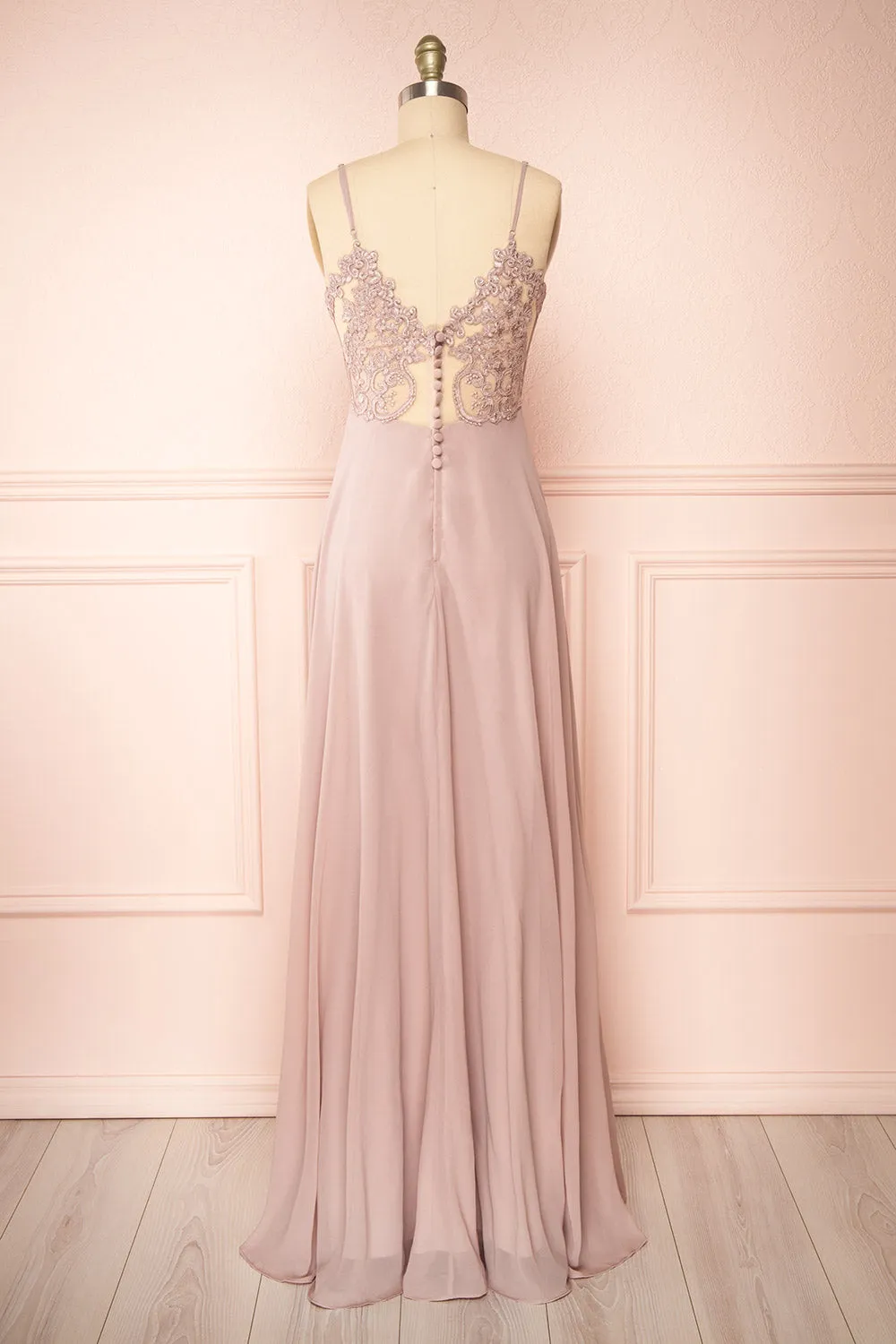 Peggie Mauve | Chiffon Maxi Dress w/ Back Embroidery sold by Boutique 1861