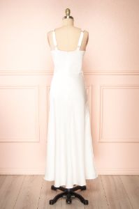 Naksu Ivory | Satin Midi Dress w/ Lace Trim sold by Boutique 1861