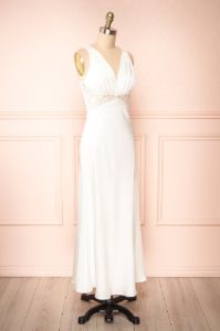 Naksu Ivory | Satin Midi Dress w/ Lace Trim sold by Boutique 1861
