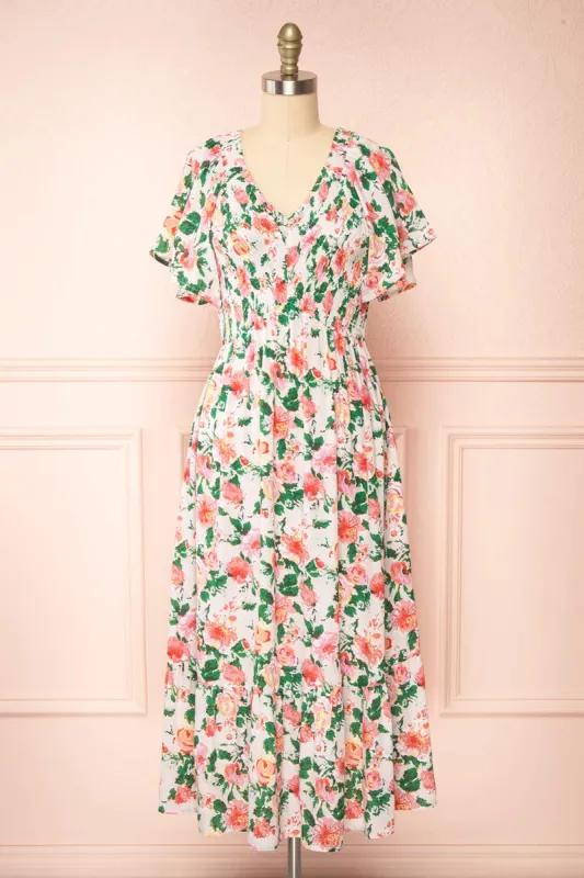 Senna | Floral Midi Dress w/ Ruched Bust sold by Boutique 1861