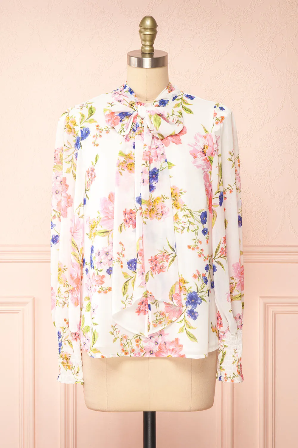 Safa | Floral Chiffon Blouse w/ Bow Collar sold by Boutique 1861