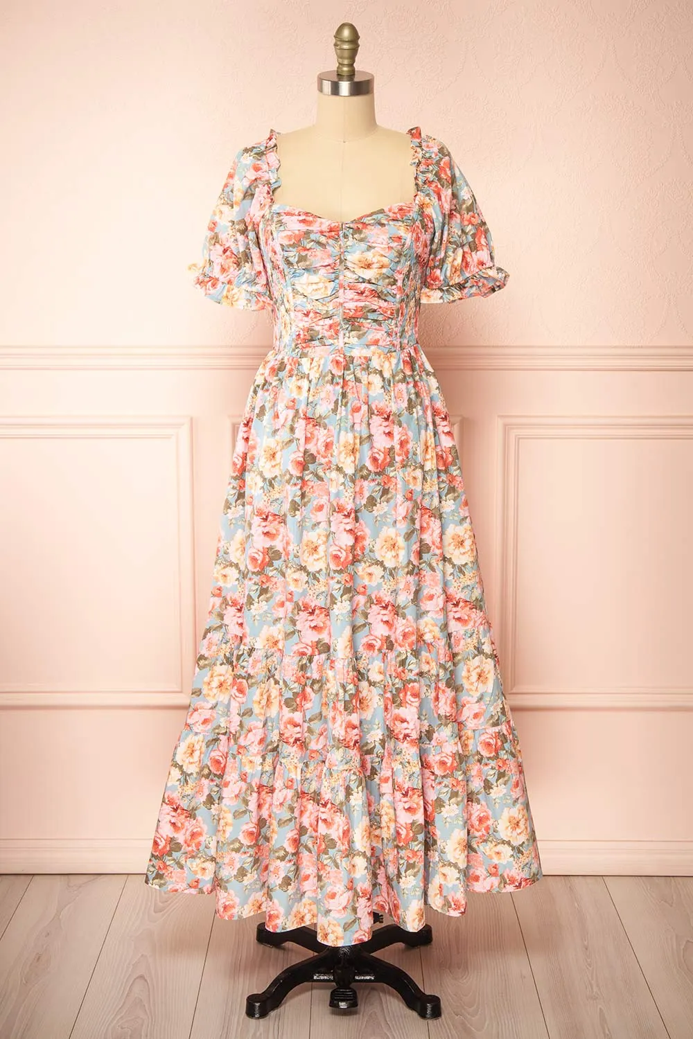 Vintiji | Long Floral Dress w/ Ruched Bust sold by Boutique 1861