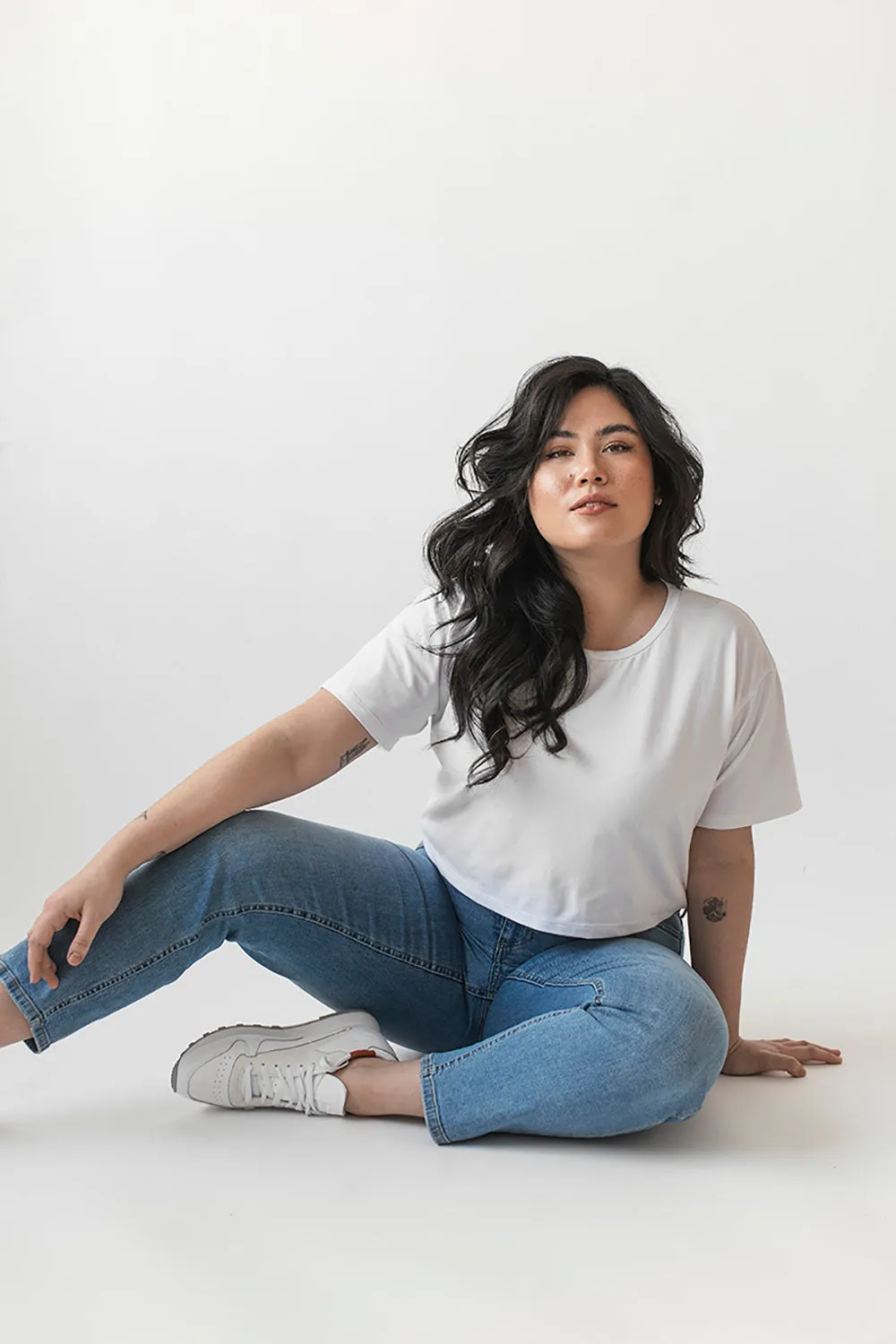 Anays White | Round Collar Cropped T-Shirt by Dailystory sold by Boutique 1861