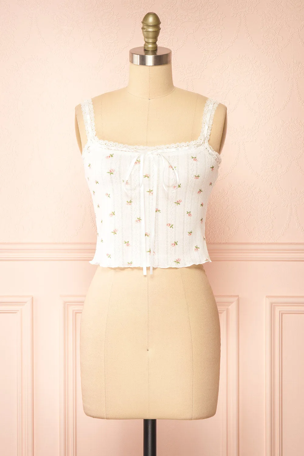 Estrella | White Floral Tank Top w/ Lace sold by Boutique 1861