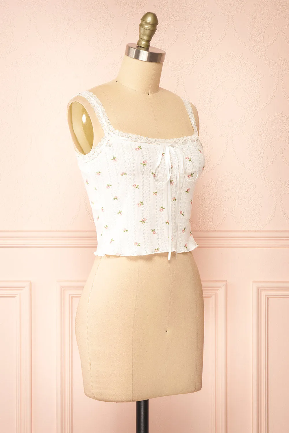 Estrella | White Floral Tank Top w/ Lace sold by Boutique 1861 product image thumbnail 3