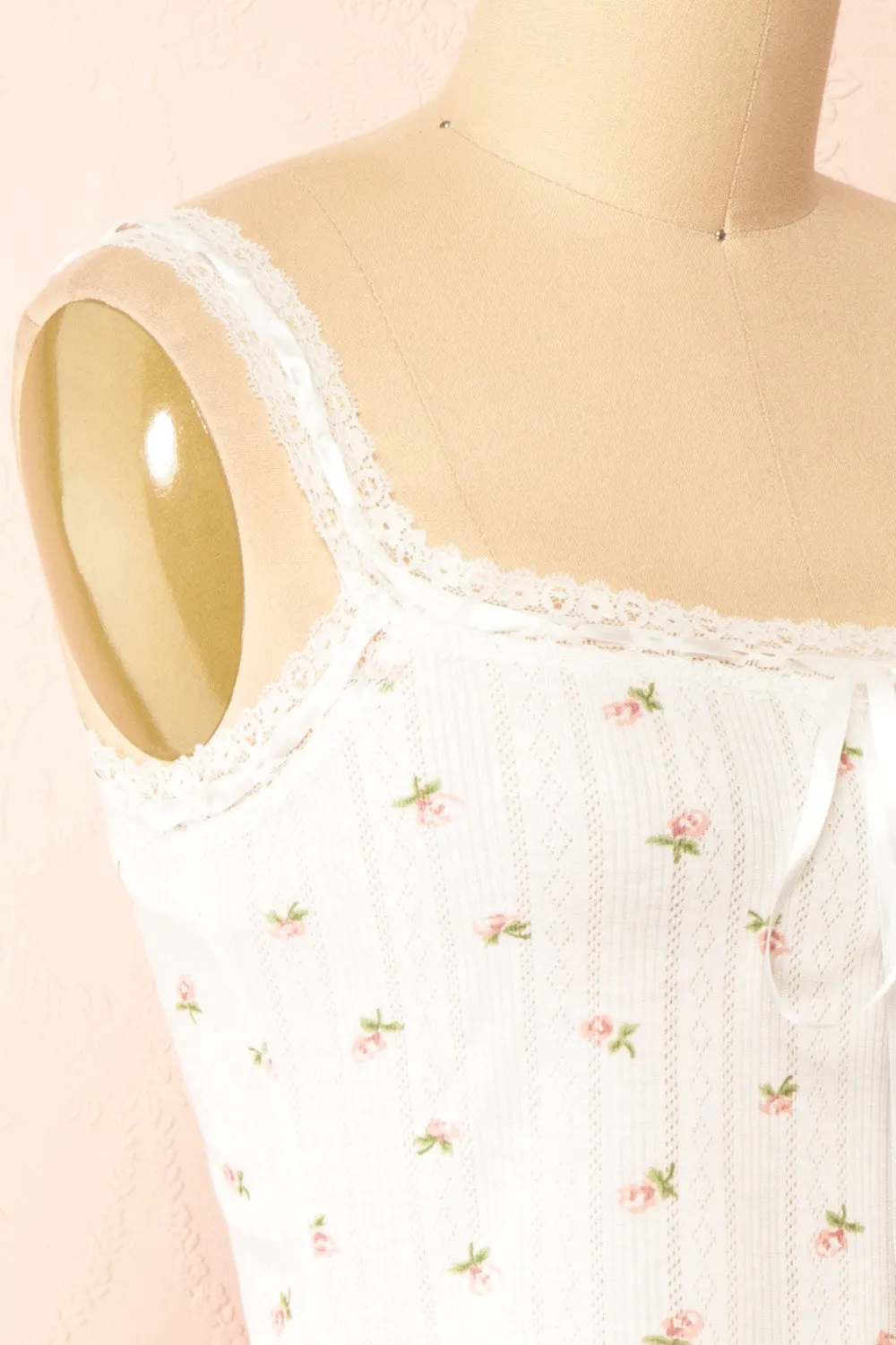 Estrella | White Floral Tank Top w/ Lace sold by Boutique 1861 product image thumbnail 4
