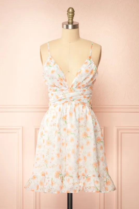 Pattie | Short Floral Dress w/ Plunging Neckline sold by Boutique 1861