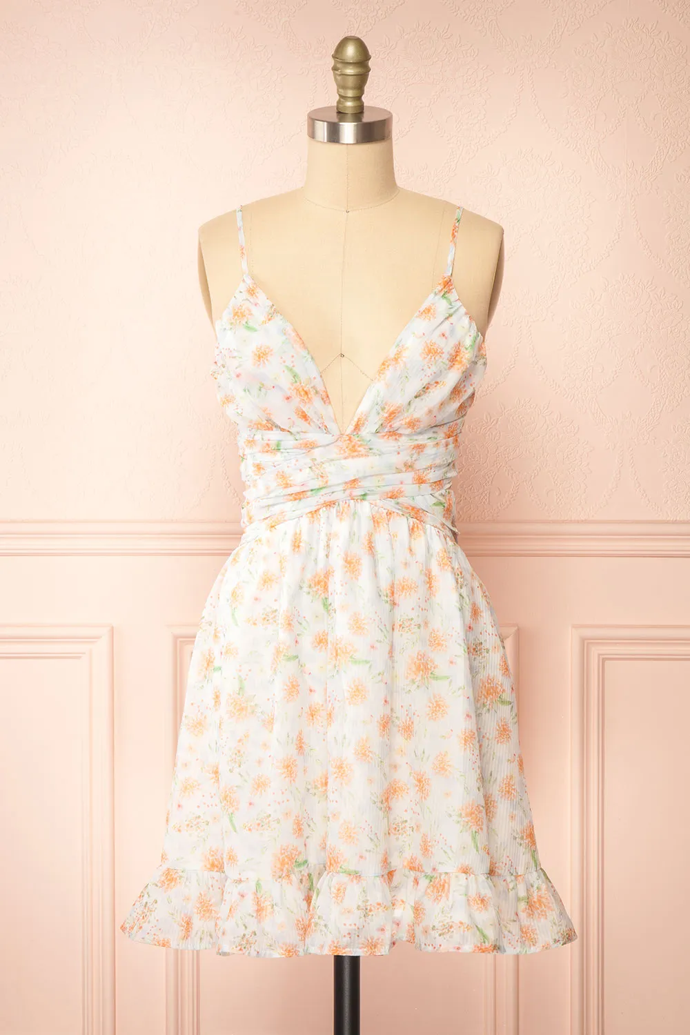Pattie | Short Floral Dress w/ Plunging Neckline sold by Boutique 1861