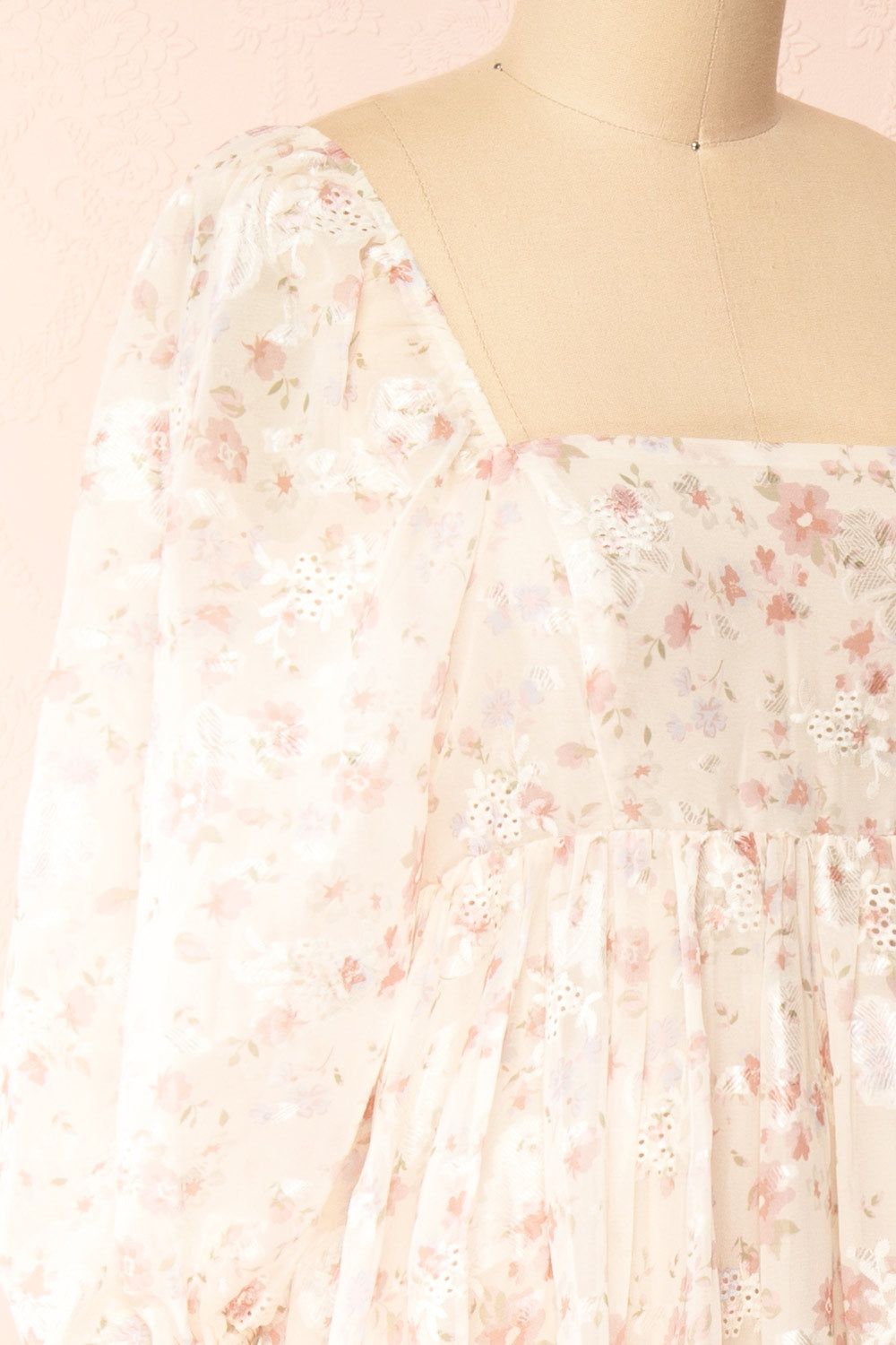 Eira | Beige Floral Maxi Babydoll Dress w/ Openwork sold by Boutique 1861 product image thumbnail 4