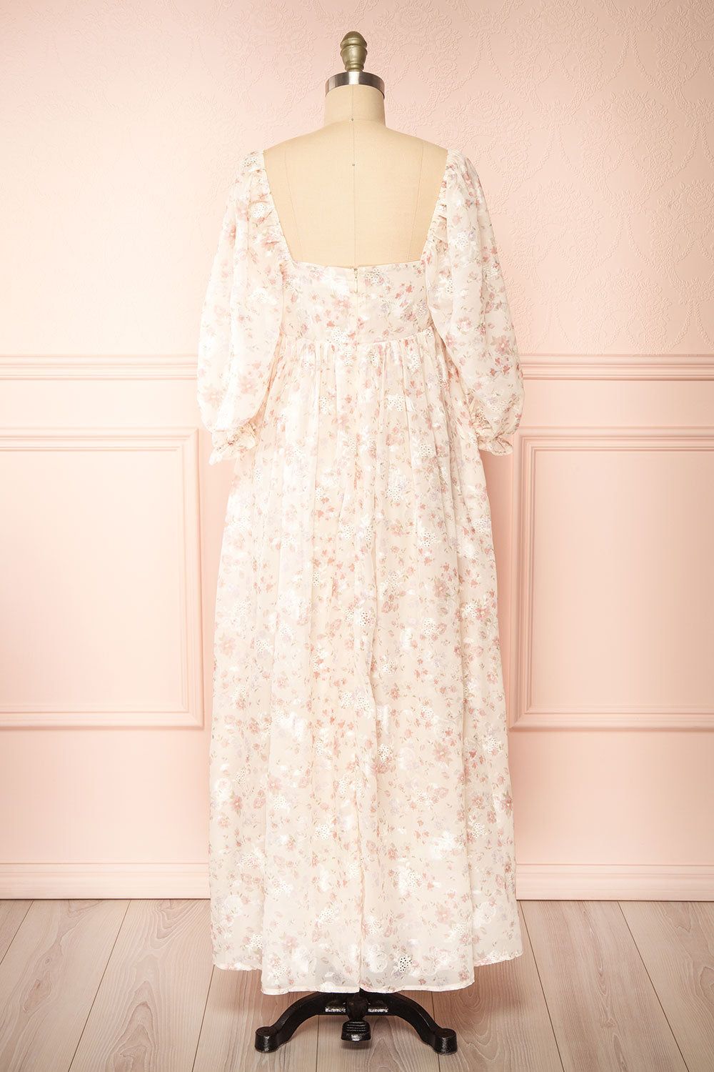Eira | Beige Floral Maxi Babydoll Dress w/ Openwork sold by Boutique 1861 product image thumbnail 5