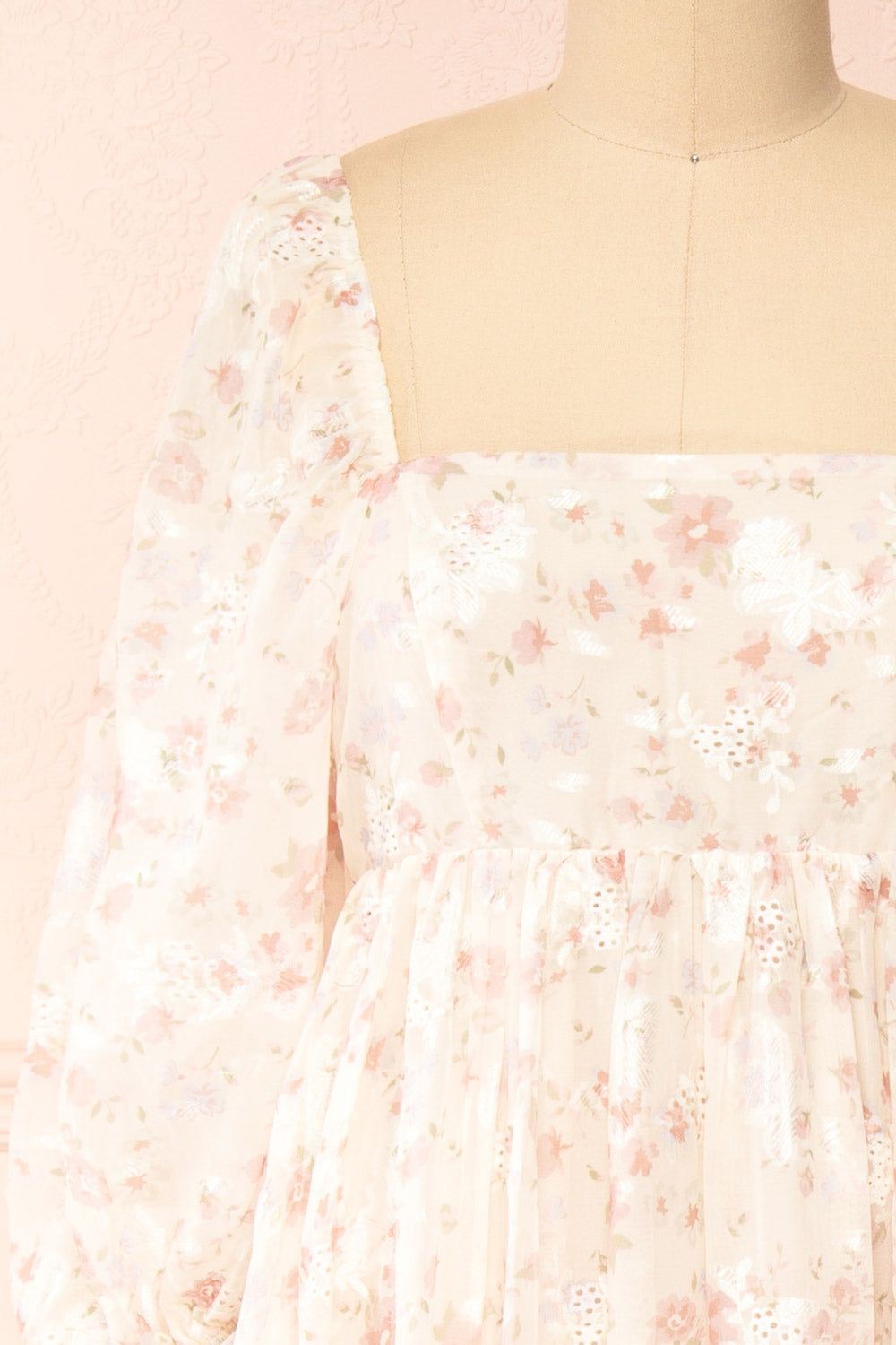 Eira | Beige Floral Maxi Babydoll Dress w/ Openwork sold by Boutique 1861 product image thumbnail 2