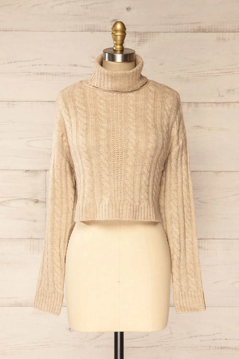 Pulborough Beige | Cropped Turtleneck Sweater sold by Boutique 1861