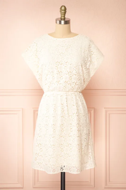 Skileta | Lace Short Ivory Dress w/ Batwing Sleeve sold by Boutique 1861