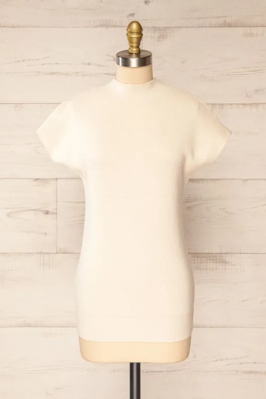 Cagliari Ivory | Short Sleeve Mock Neck Ribbed Knit Top sold by Boutique 1861