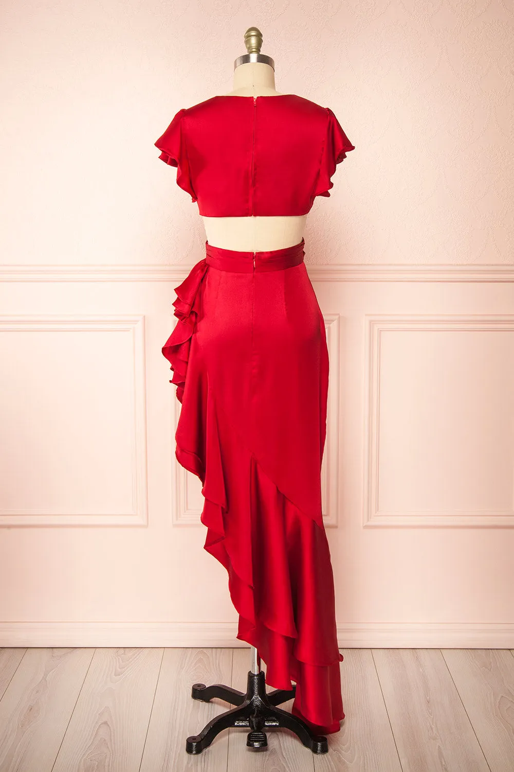 Eirlys Red | Asymmetrical Satin Dress w/ Ruffles sold by Boutique 1861 product image thumbnail 4