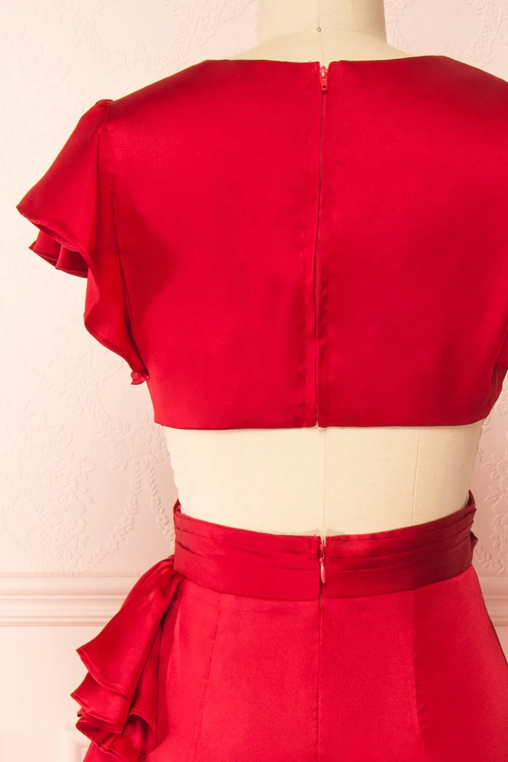 Eirlys Red | Asymmetrical Satin Dress w/ Ruffles sold by Boutique 1861 product image thumbnail 5