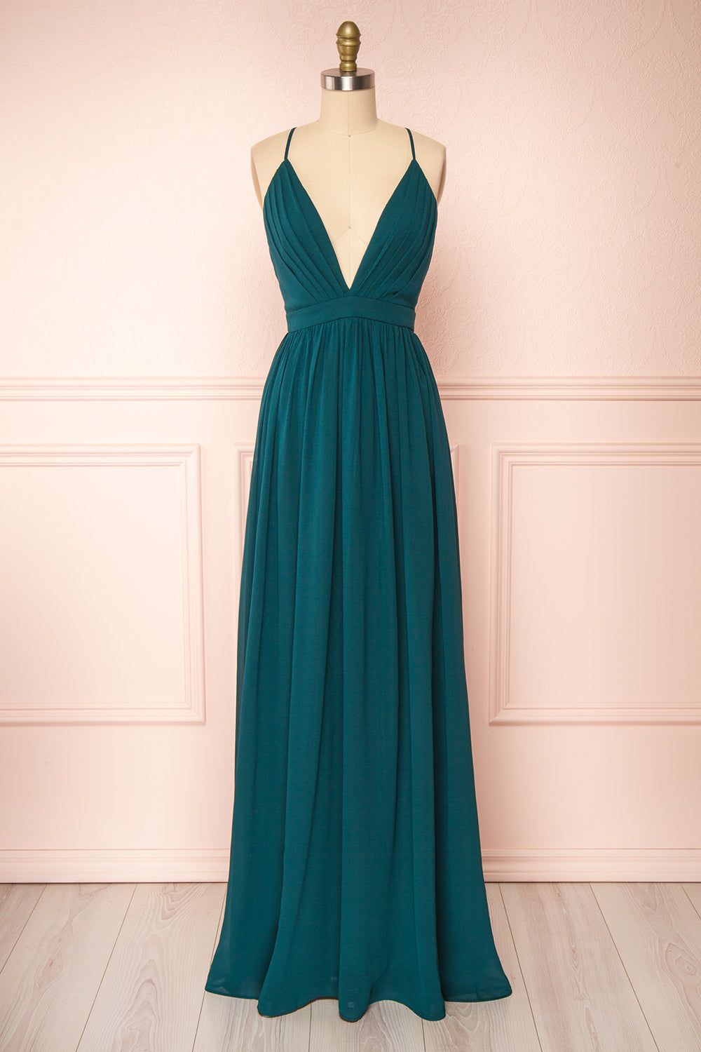 Haley Emerald | Deep V-Neck Chiffon Maxi Dress sold by Boutique 1861