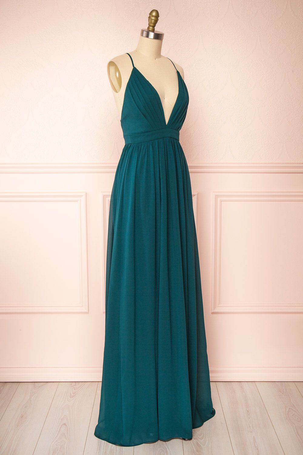 Haley Emerald | Deep V-Neck Chiffon Maxi Dress sold by Boutique 1861 product image thumbnail 4