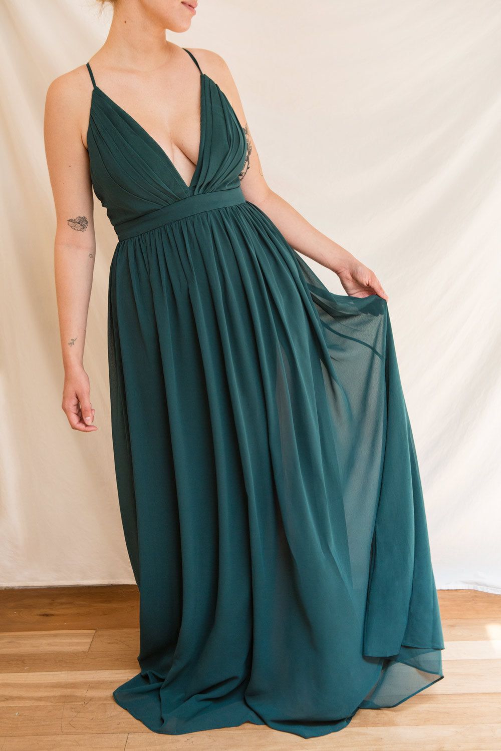 Haley Emerald | Deep V-Neck Chiffon Maxi Dress sold by Boutique 1861 product image thumbnail 2