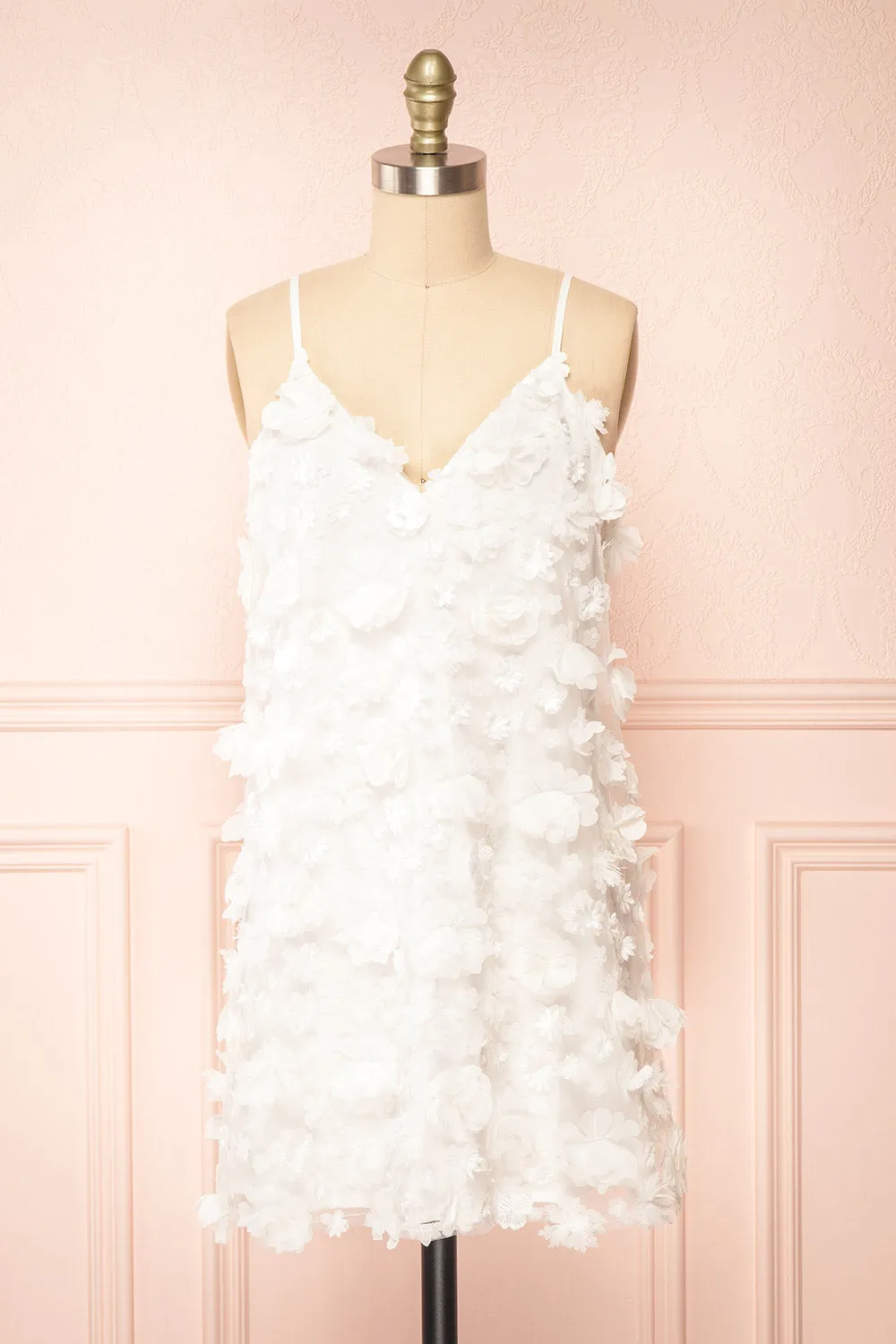 Marssia | Short White Dress w/ Floral Appliqué sold by Boutique 1861