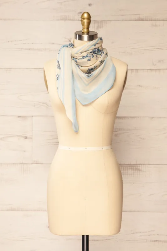 Marilles | Blue & Beige Floral Scarf sold by Boutique 1861